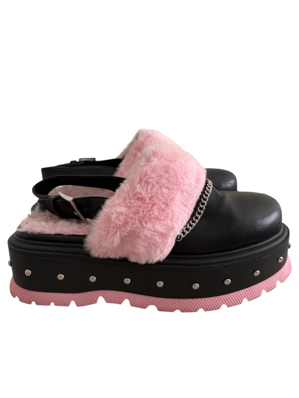 Koi Footwear Chibi Pink Fluffy Clog Faux Fur Chunky Sandals Size 7 Dollskill